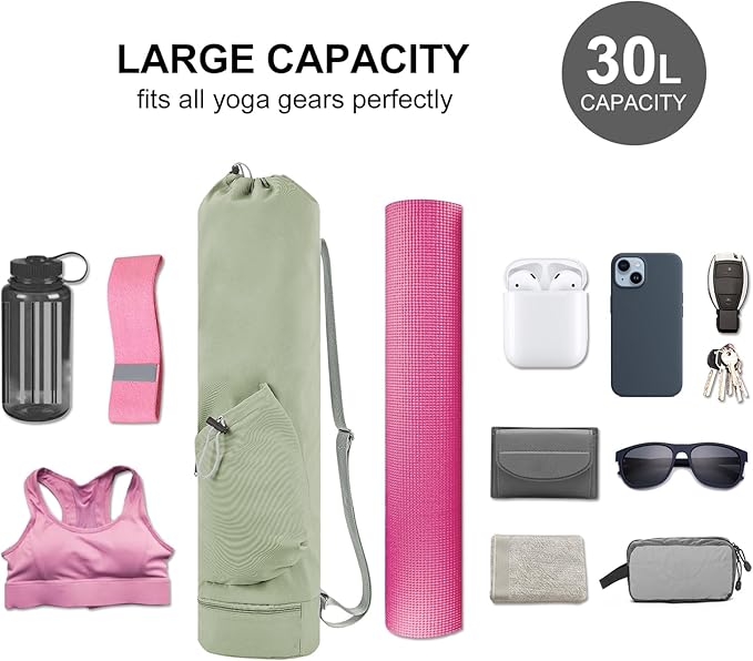 sportsnew Yoga Mat Bag with Water Bottle Pocket and Bottom Wet Pocket, Exercise Yoga Mat Carrier Multi-Functional Storage Bag, Patent pending
