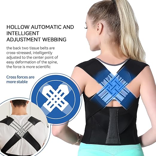 VOKOKOYA Posture Corrector for Women and Men,Adjustable Shoulder Straightener,Back Support Brace,Upper Spine scoliosis, hunchback Black XX-Large