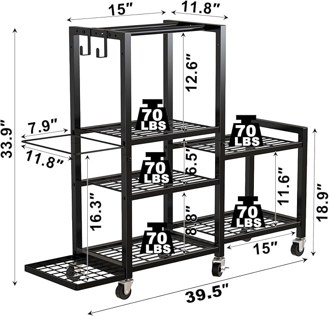 6-Tier Home Gym Storage Rack with Wheels, Dumbbell Weight Rack and Yoga Mat Organizer, Multi-Purpose Gym Equipment Storage Stand for Home Gym Accessories