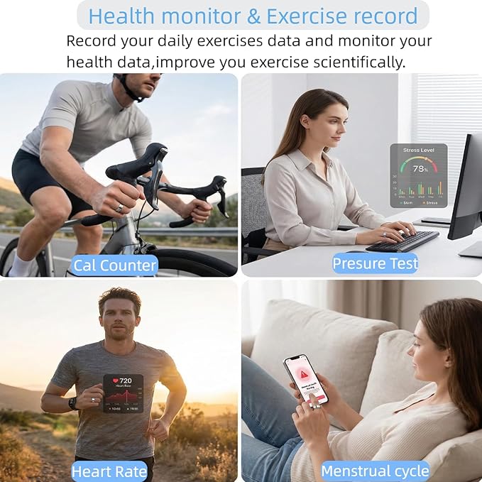 Smart Ring Health Tracker for Women Men, 24/7 Health Monitor(Heart Rate/Blood Oxygen/ HRV/Stress/Sleep Tracker) Waterproof Multisports Fitness Ring with Dedicated APP No Subscription Fee (Black, 9#)