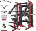 Commercial Smithe Machine with Dual Weight Stacks, Power Cage Squat Rack with Lever Arm & Leg Press Attachment, Multi-Function Linear Bearing Cable Crossover Machine for Home Gym