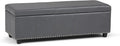 SIMPLIHOME Kingsley 48 inch Wide Transitional Rectangle Large Storage Ottoman in Stone Grey Vegan Faux Leather, Assembled, For the Living Room, Entryway and Family Room