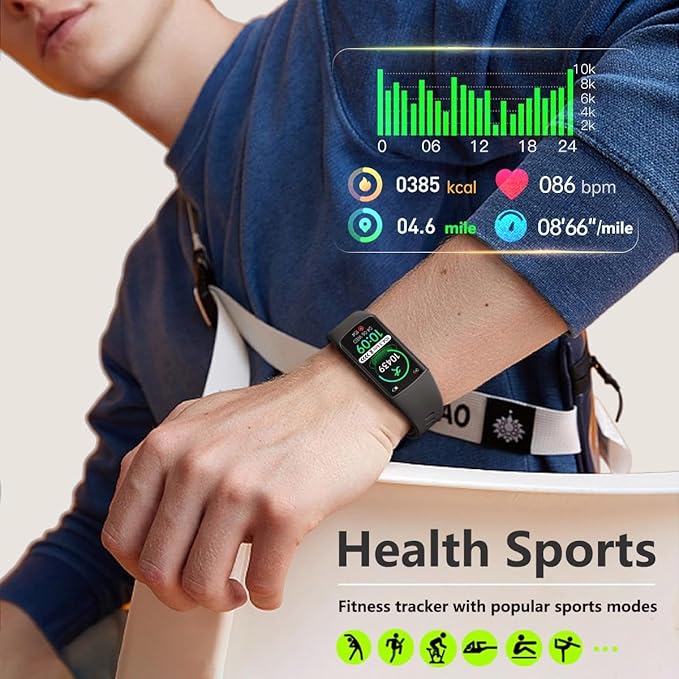 FITVII FINO 2 Slim Fitness Tracker, Smart Watch with Blood Oxygen, Sleep Monitor, 24/7 Heart Rate & Blood Pressure, IP68 Waterproof Health Activity Trackers with Calories Step Counter for Women Men