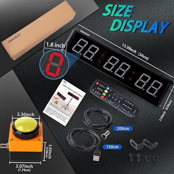 Fitness Timer with Stopwatch Button, Suitable for School/exam/Home Exercise/Gym/Gym SMAHEAT Electronic Fitness Timer (1.8-inch Data PC synchronous Transmission Model)
