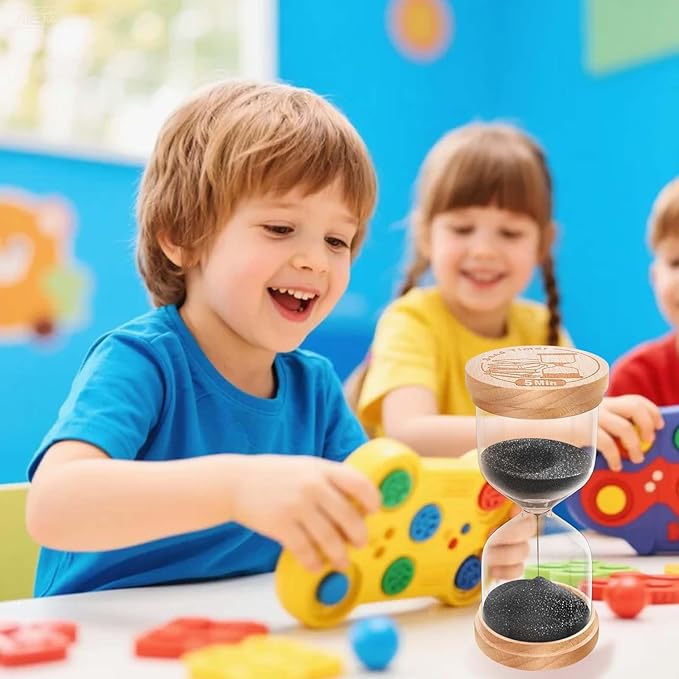 1 Minute Sand Timer, Wooden Hourglass Sand Clock, Small Beech Wood Black 1 Min Hour Glass, One Minutes Sandglass for Brushing Teeth, Reloj De Arena, Classroom, Game, Kitchen, Home, Office