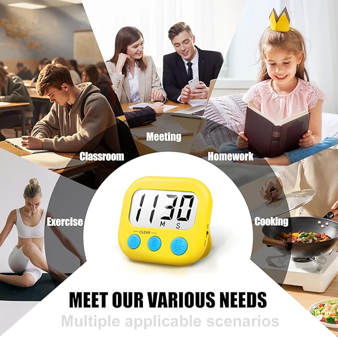 2 Pack Digital Kitchen Timer for Cooking Big Digits Loud Alarm Magnetic Backing Stand Cooking Timers for Baking Yellow