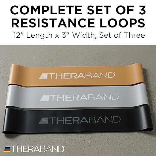 THERABAND Resistance Band Loop Set, 12" Workout Bands for Strength Training, Stretching & Physical Therapy, Set of 3 Color-Coded Exercise Bands with Varying Resistance Levels, Portable & Durable