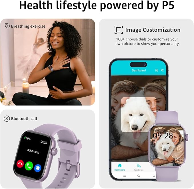 Smart Watch for Men Women Answer/Make Call, 1.85" Smartwatch, Fitness Watch with Heart Rate Blood Pressure Sleep Monitor, 140+Sports, IP68Waterproof Step Counter Compatible with Android IOS Purple