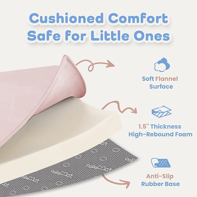 1.5" Thick Baby Play Mat for Floor Tummy Time, Large Pro Soft Foam Activity Playmats Playroom, Easy Care with Non-Slip Safe for Infant Toddler Kids Crawling79"x 118" (Pink)