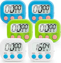 6 Pack Digital Kitchen Timer Multi-Function Magnetic Timers Classroom Timer for Kids Loud Alarm Big LCD Display Electronic Timers for Cooking, Classroom, Exercise, Study, Meeting(Blue, Green, White)