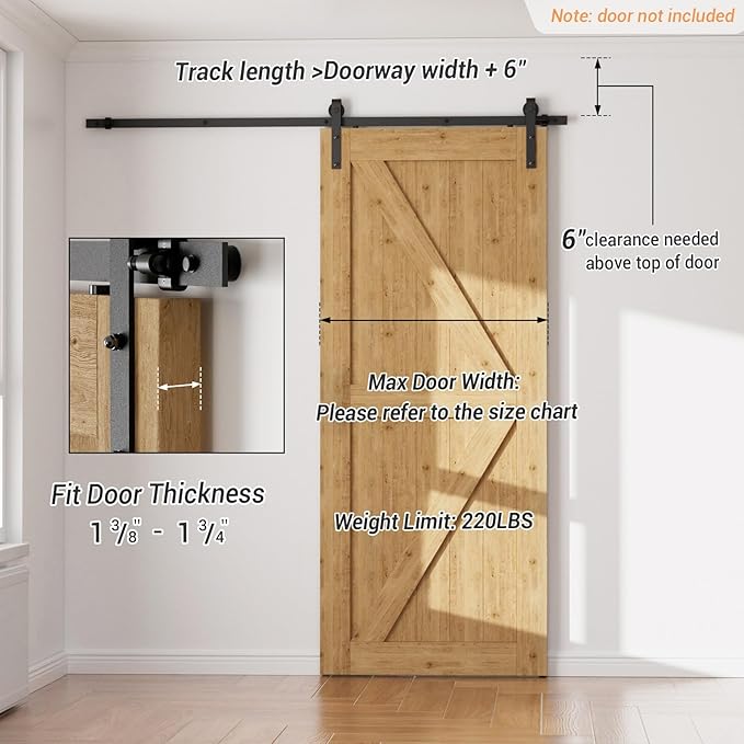 CCJH 9.6FT Sliding Barn Door Hardware Kit Heavy Duty for Single Wooden Door Max Fit 59'' Wide Door Panel