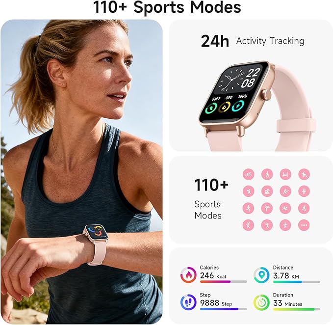 Smart Watches for Women,1.85" HD Display Compatible iPhone/Android (Answer/Make Calls),110+ Sport Modes Fitness Tracker with Heart Rate/Sleep/Sp02 Monitor,200+watch Face IP68 Waterproof (Pink, 1.85)