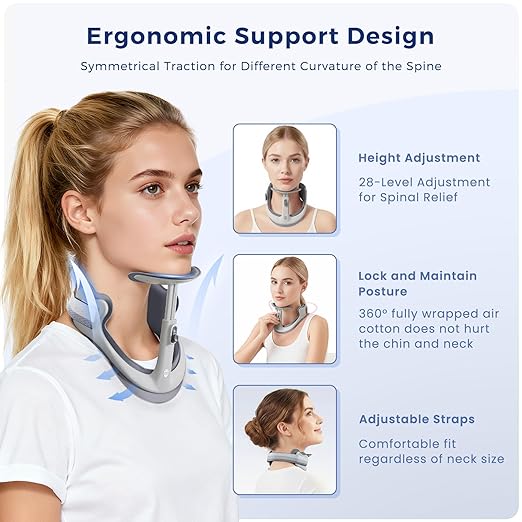 Posture Corrector for Neck & Cervical Spine Alignment - 360° Adjustable Neck Collar with 28 Levels, Memory Foam Support for Pain Relief, Tech Neck, Hump & Forward Head Posture