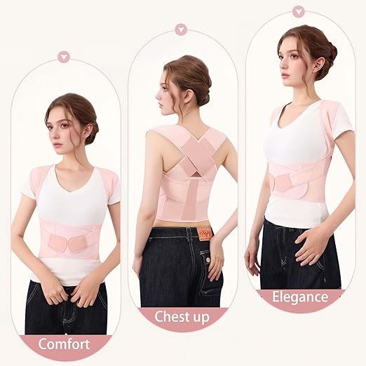 Posture Corrector for Women and Men Plus Size Full Back Support Brace Straightener Scoliosis Spine Upper Back Pain Relief Adjustable Shoulder Instant Posture Corrector with Hunchback (Pink, Large)