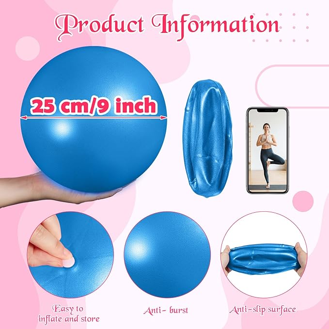 4 Pcs Small Exercise Pilates Ball Bulk 9 Inch Mini Yoga Balls Anti Burst and Slip for Stability, Fitness, Physical Therapy, Stretching & Core Workout at Home Gym Office Class