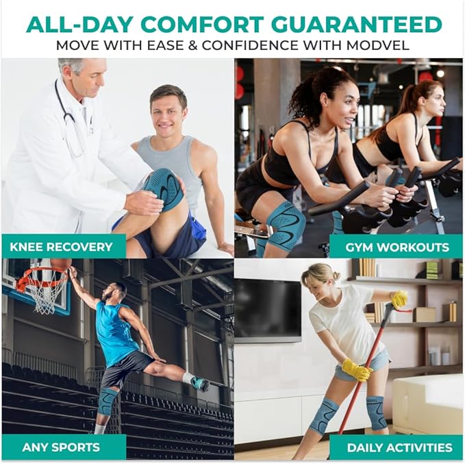 Modvel Knee Braces for Women & Men – 2 Pack Brace Set, Compression Sleeves for Meniscus Tear, ACL & Arthritis Pain Relief, Joint Support and Stability – Army/Green M