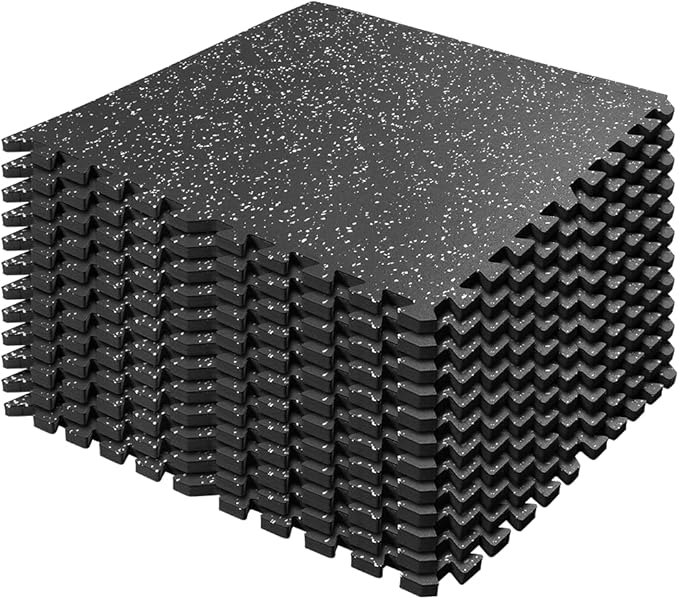 0.8in Thick 48 Sq Ft Gym Flooring for Home Gym, 12 Tiles Workout Exercise Equipment Mats, Rubber Top with EVA Foam, Interlocking Puzzle Floor Tiles for Fitness Room, Protective Flooring Mat
