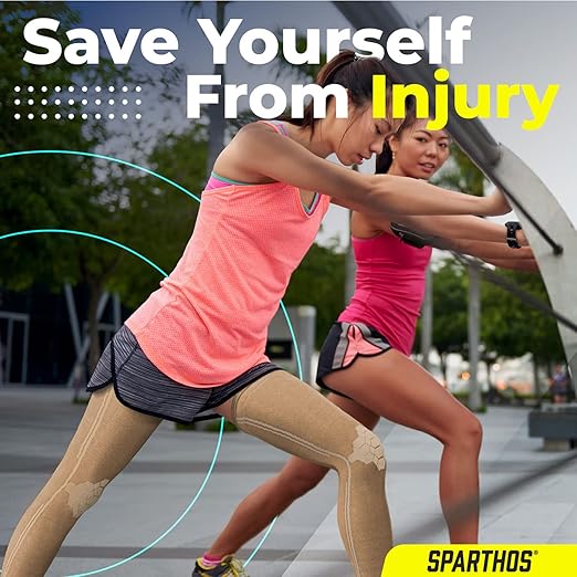 Sparthos Leg Compression Sleeve - Brace for Calf, Knees and Thigh, Recovery, Support for Athletic Sports Running Basketball Lifting Weightlifting - Anti Slip - Mens and Womens (Beige-L)