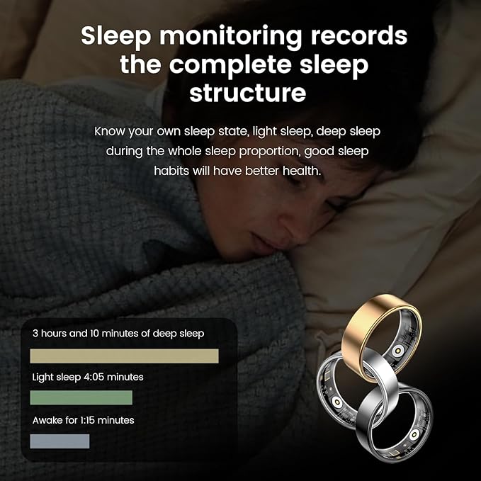 Smart Ring Health Tracker, Sleep&Exercise Monitor Heart Rate,Blood Oxygen,Fitness Trackers for Man&Women -Long Lasting Batteries,Waterproof Sleep Tracking Wearable (Black, 11)