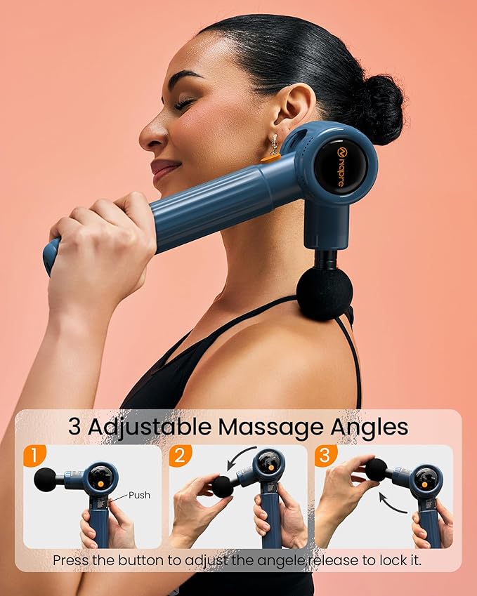 NAPRE Massage Gun with Extension Handle and 3 Adjustable Angles,Deep Tissue Back Massage for Neck/Shoulders/Waist/Body Pain Relief,Handheld Percussion Muscle Massager with Case,Mothers Day Gifts,Blue