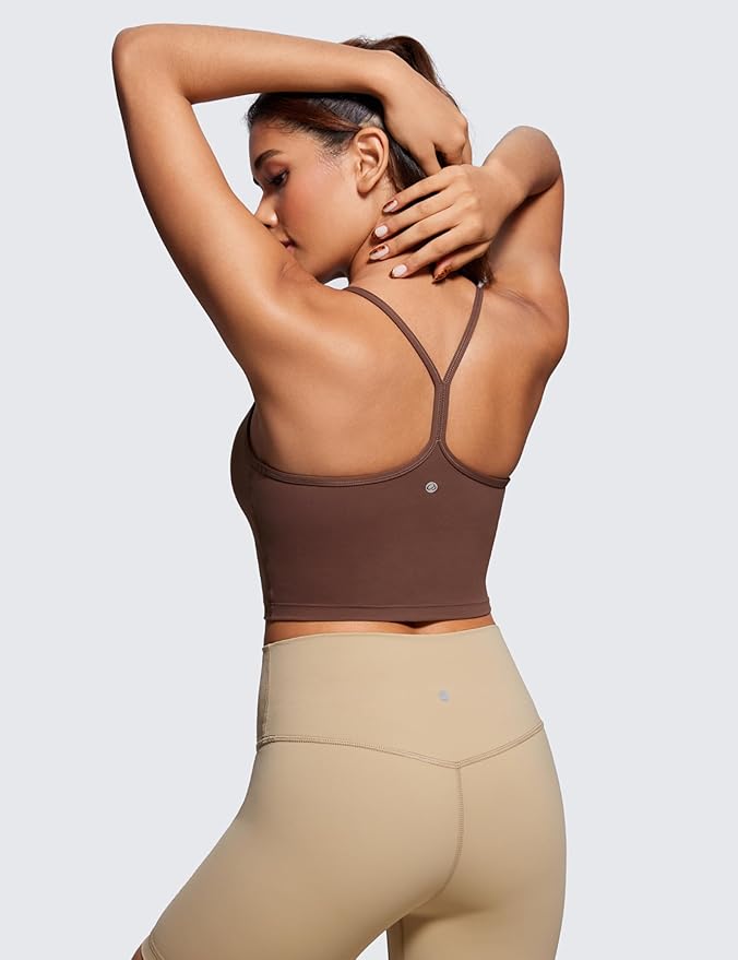 CRZ YOGA Butterluxe Y Back Crop Tank Tops for Women - Spaghetti Straps Racerback Padded Yoga Workout Longline Sports Bras