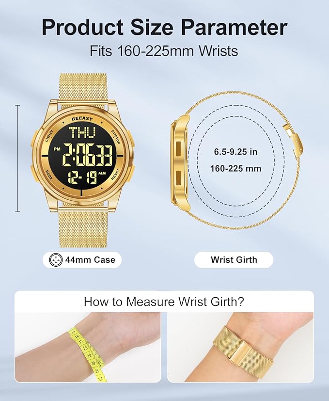 Beeasy Digital Watch for Men Women, 50M Waterproof, Ultra-Thin & Lightweight, 44mm Silicone Sports Watch with Alarm, Stopwatch, Countdown, Ideal for Gym, Running, School, Daily Wear