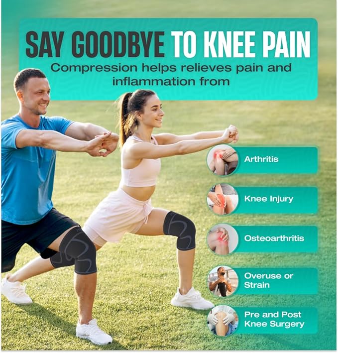 Modvel 2 Pack Knee Brace for Women & Men - Workout Knees Compression Sleeve for Knee Pain Relief Joint Support for ACL, Arthritis, Meniscus Tear Knees Brace for Sports, Rodilleras para Gym Fitness