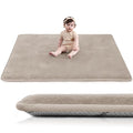 Huloo Sleep Baby Play Mat for Floor,1.3" Thick Elasti-Foam 47"×47" Playpen Mat for Tummy Time,Water Repellent Soft Coral Velvet for Toddler,Infant,Kids,Non-Slip Backing Safe for Crawling（Beige）