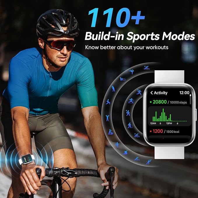 Fitpolo Smart Watches for Men/Women, 1.8'' Alexa Built-in Fitness Tracker Watch with Bluetooth Calls, IP68 Waterproof, Heart Rate/Sleep/SpO2/Stress Monitor, 110 Sport Modes for Android & iPhone