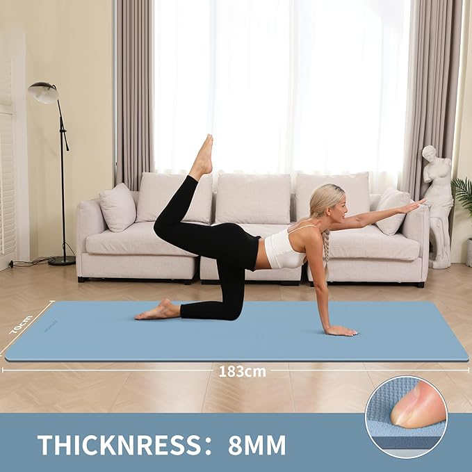 Extra Thick 8mm Yoga Mat, 72"x28" Non Slip Exercise Mat, Reversible 2-Sided Dual Color Premium POE Material, with Carrying Strap for Yoga, Pilates, Home Gym