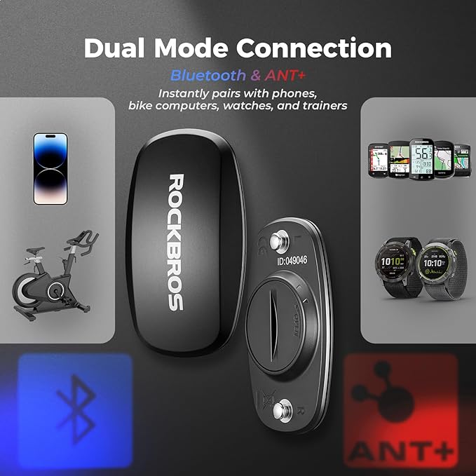 ROCKBROS HRM812 Heart Rate Monitor Chest Strap - ANT + Bluetooth IP67 Waterproof, 800H Battery Life, Wide Compatibility