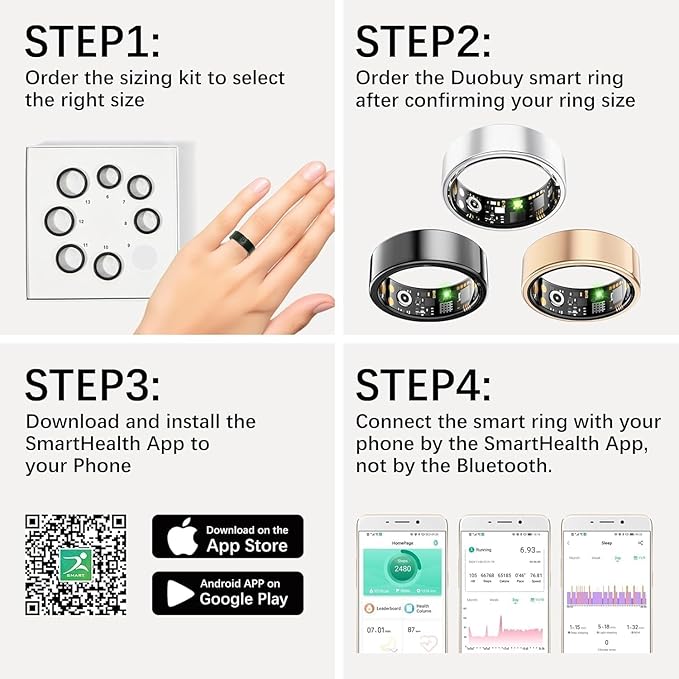 FKGZJF Smart Rings for Women Men, Fitness Ring with Heart Rate, Blood Oxygen, HRV, Stress, Sleep Tracker, Step Tracker, No Subscription Fee, lP68 Waterproof Smart Ring for iPhone & Android (Gold 11#)