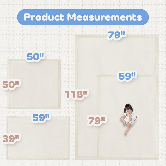 1.5" Thick Baby Play Mat for Floor Tummy Time, 50"x 50" Pro Soft Baby Activity Playmats Playroom, Easy Care with Non-Slip Safe for Infant Toddler Kids Crawling(Cream)