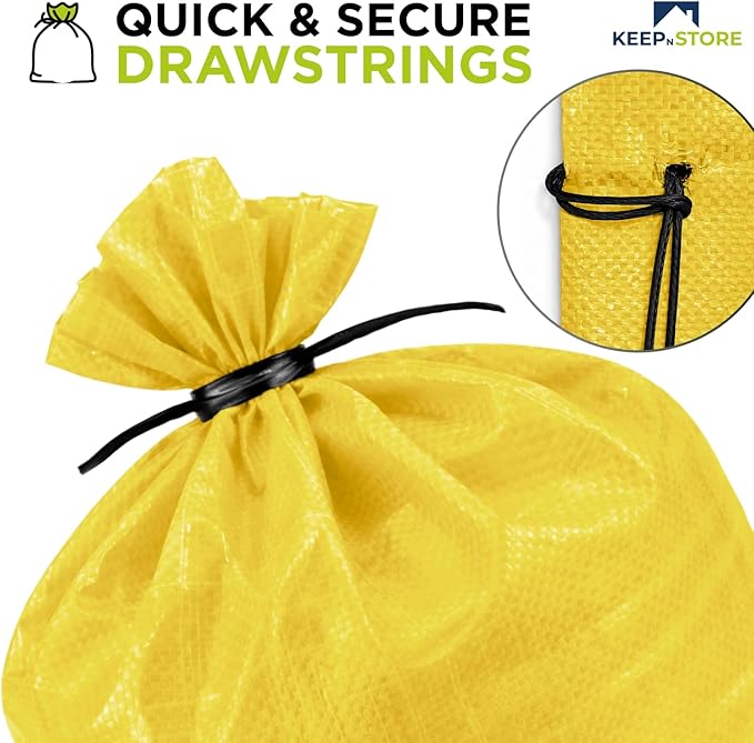 Heavy Duty Sand Bags Pack of 5, Bright Yellow Empty Sandbags with Built-In Ties, Woven Polypropylene UV Protection 1600 Hours, Fillable Bags for Flood Control, Weight, 18x30 inches, 75 Pounds Volume