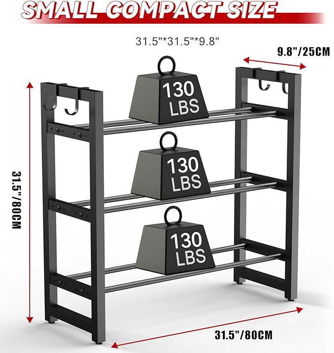 3 Tier Compact Weight Rack for Dumbbells, Adjustable Weight Storage Racks with Side Hooks, Space-Saving Home Gym Rack for Dumbbells Kettlebells & Fitness Accessories, Small Dumbbell Rack 𝐆𝐢𝐟𝐭𝐬 𝐟𝐨𝐫 𝐌𝐨𝐭𝐡𝐞𝐫‘𝐬 𝐃𝐚𝐲