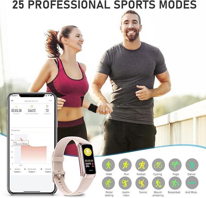 Fitness Tracker with 24/7Heart Rate, Blood Pressure, Sleep Tracking, Calorie, Activity Tracker with 1.1" AMOLED Color Screen, Waterproof Step Tracker for Android iPhones Women Men