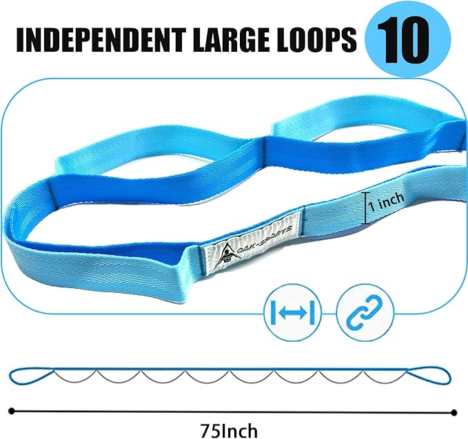 Stretching Strap Yoga Strap with Loops, Stretch Straps for Physical Therapy, Non-Elastic Exercise Strap for Pilates, Dance and Gymnastics with Workout Guide