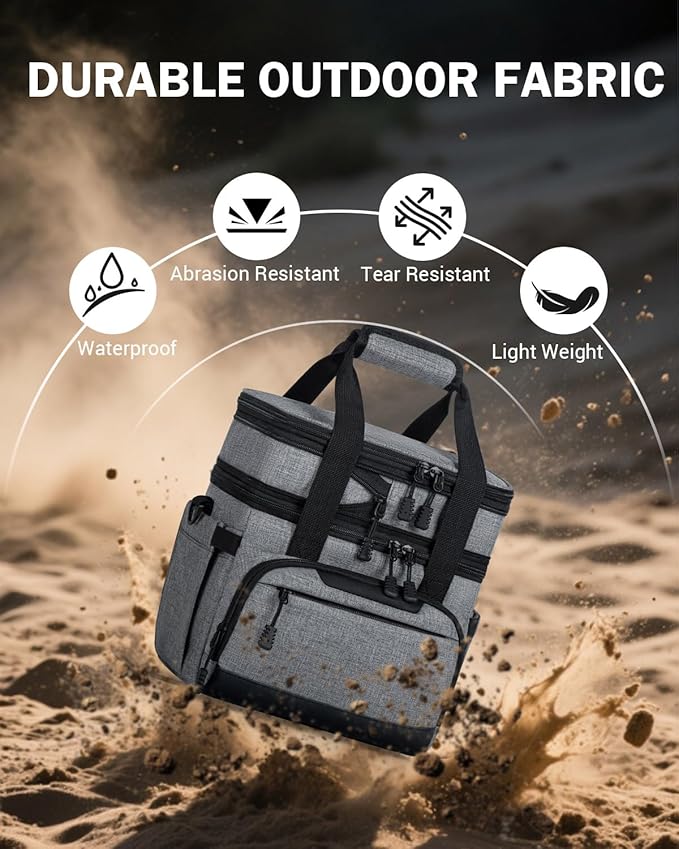 Large Lunch Box for Men/Women Dual-Compartment Insulated Lunch Bag,Adults Expandable Leakproof Cooler Bag Lunch Tote with Adjustable Shoulder Strap for Work Camping Picnic,Grey 24-Can(14L)