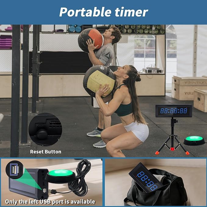 Gym Timer Clock with Remote Control & Push Button,7 RGB Color, Programmable Interval Timer, Countdown/Up Stopwatch,Wall Clock for Home Gym Garage,Portable Training Accessories(Plug-in+Stand)