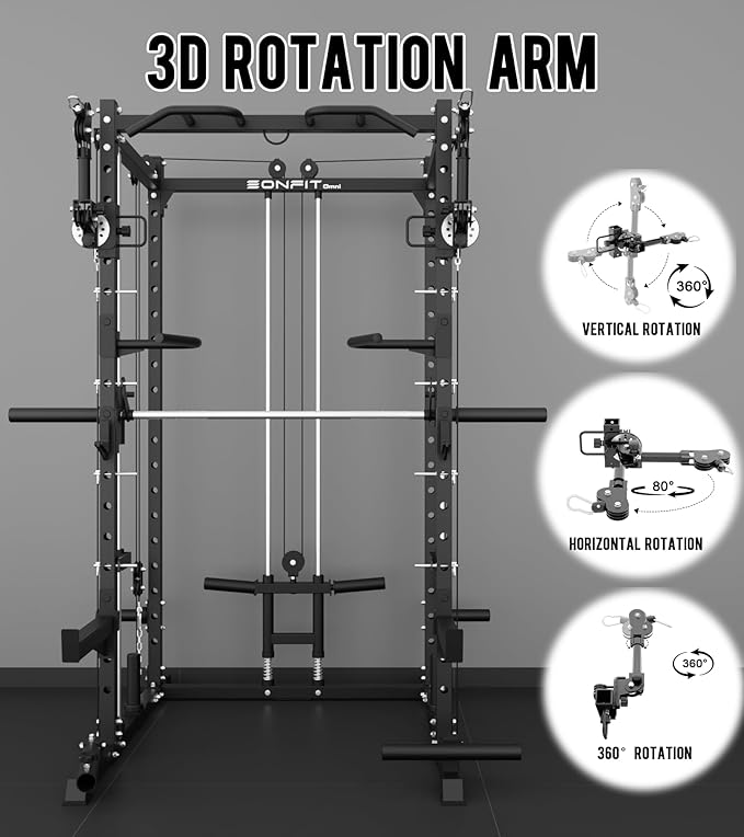 Eonfit E3 Smith Machine for Home Gym Equipment, Multi-Function Power Cage Squat Rack with Cable Crossover LAT Pulldown Pulley System All in One