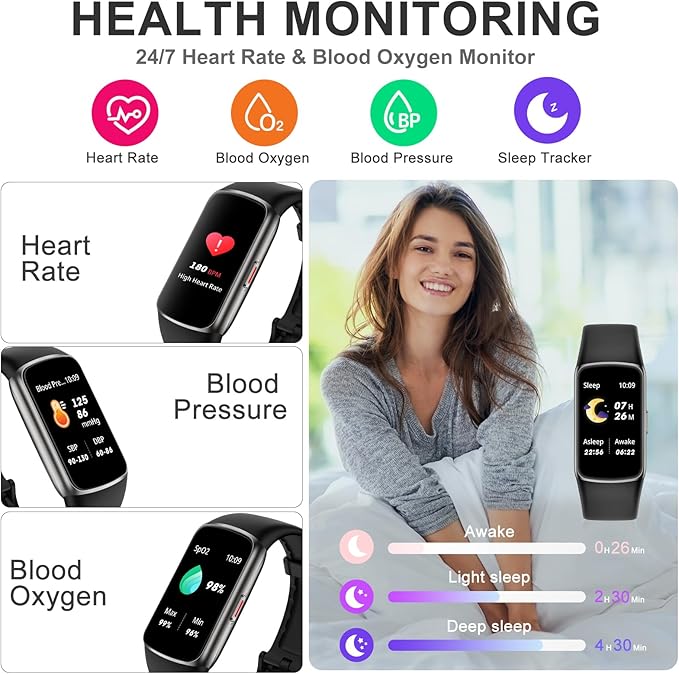 Fitness Tracker, Activity Tracker with 24/7 Heart Rate Blood Oxygen Sleep Monitor, 123 Sports Modes Step Counter, 1.47'' HD Screen Fitness Watch, Smart Watches Pedometer for Women Men Android/iOS