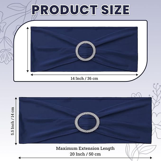 MDS Pack of 25 Spandex Chair Sashes Bow Premium Stretch Chair Cover Band with Buckle Slider Universal fits Elastic Stretch Chair Ties for Wedding Party Banquet Events Decoration - Navy Blue