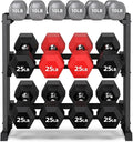 PLKOW Adjustable 3-Tier Dumbbell Rack with Barbell & Weight Plate Storage for Home Gym, Heavy Duty Steel Weight Rack Stand, Angle Height Width Adjustable Gym Organizer