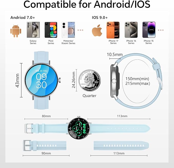 Smart Watches for Men Women,Smartwatch for iPhone/Samsung/Android,(Answer/Make Call),1.57" HD 43mm Fitness Tracker with Heart Rate/SpO2/Sleep Monitor,IP68 Waterproof,110+ Sport Mode,with 2 Bands