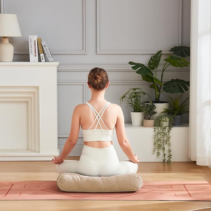 Meditation Cushion Bolster Pillow for Restorative Yoga – Supportive Cushion for Meditation, Pilates, and Relaxation – Filled with Buckwheat Hulls - Removable Cover