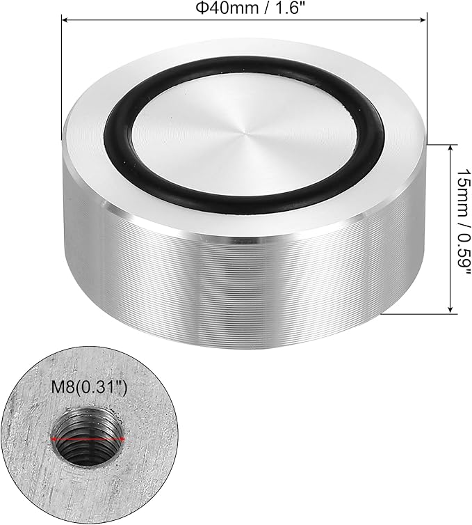 uxcell M8 Thread 40mm / 1.6" Dia 15mm Thick Aluminum Circle Disc Glass Top Adapter 4pcs Round Solid Table Feet Pad Plate Hardware with Anti-Slip Rubber Ring