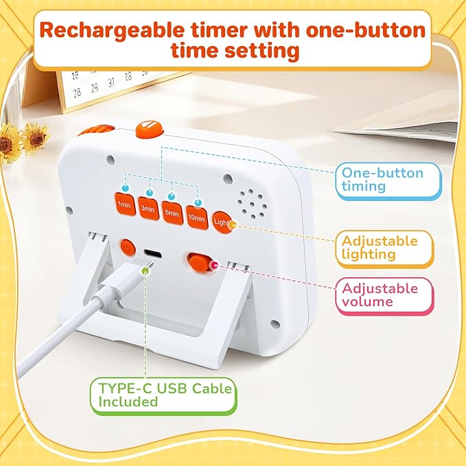 PHILORN Digital Visual Timer for Kids, with Coloured Progress bar, 60-Minute Countdown and Adjustable Volume and Brightness for Calm Transitions, Classroom & Home Kitchen Cooking Baking