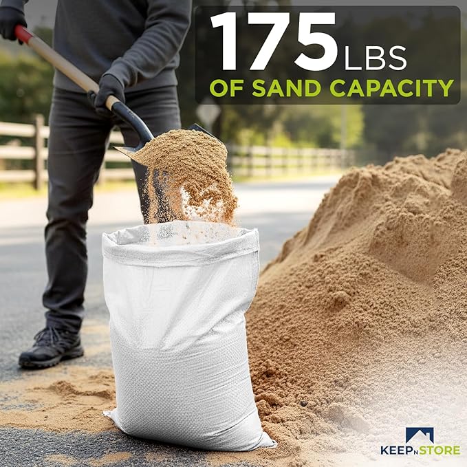 Heavy Duty Sand Bags Pack of 12, White Empty Sandbags with Built-In Ties, Woven Polypropylene UV Protection 1600 Hours, Fillable Bags for Flood Control, Weight, 36x48 inches, 175 Pounds Volume