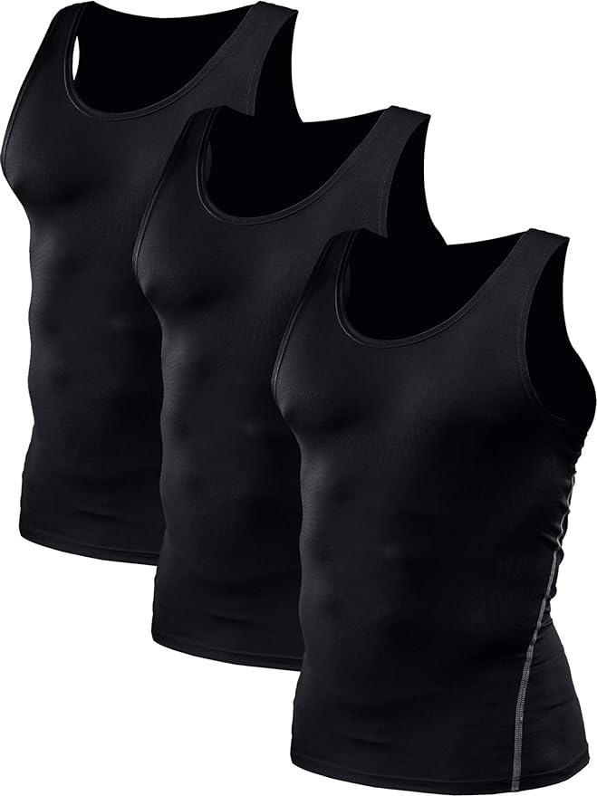 NELEUS Men's 3 Pack Athletic Compression Under Base Layer Sport Tank Top