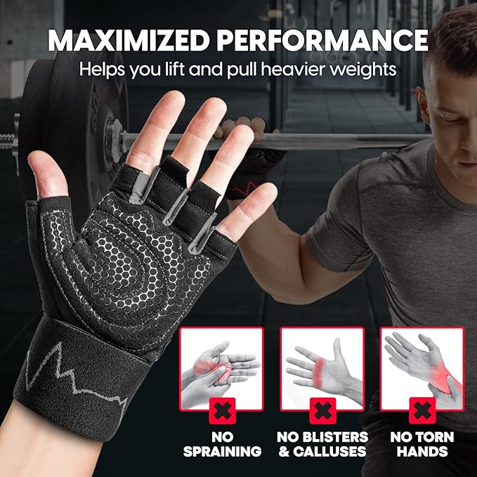 MhIL Workout Gloves for Men – Comfortable Gym Gloves for Men with Enhanced Grip for Safety and Hand Protection – Weight Lifting Protection with Wrist Wraps Support for Performance Boost and Style